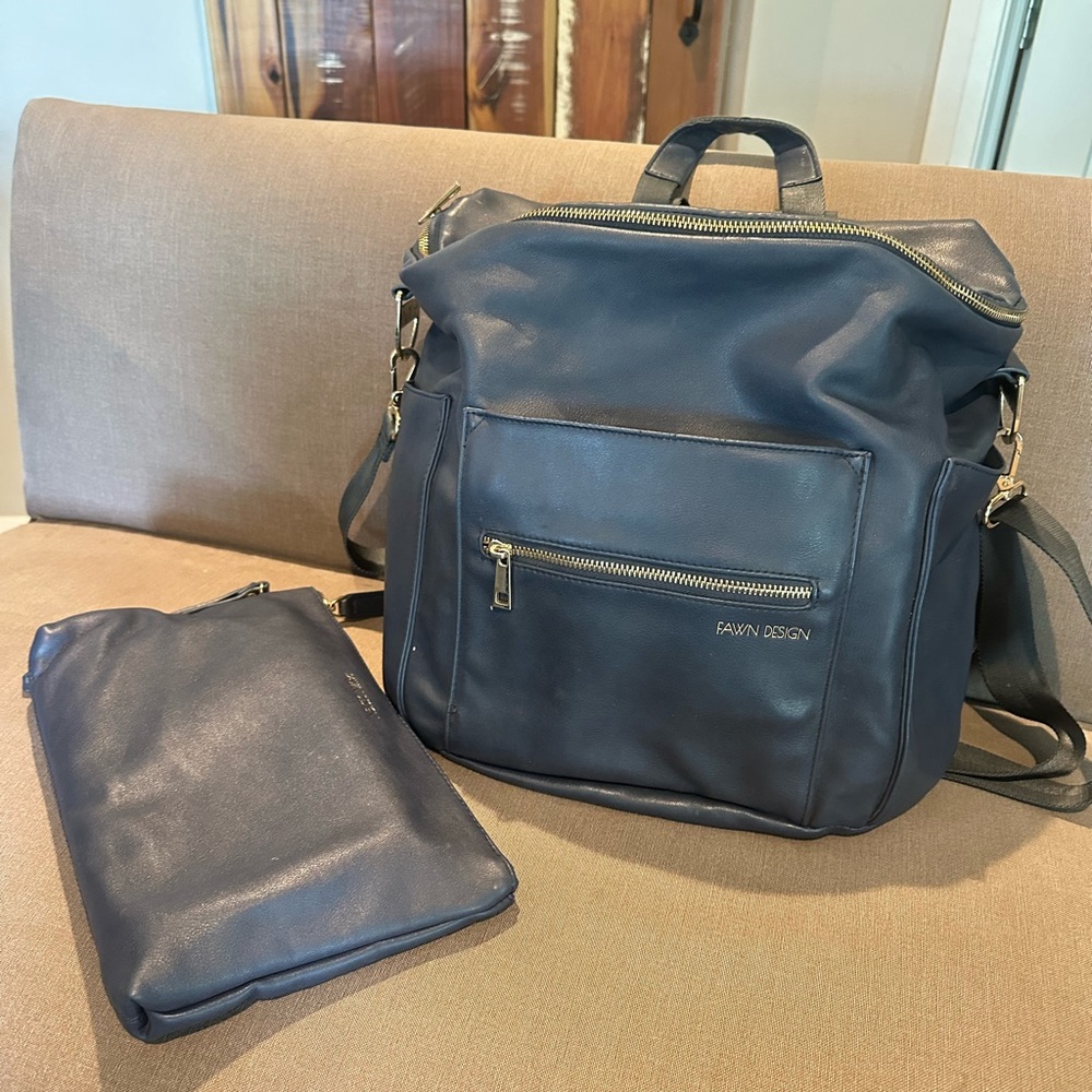 Fawn Design Diaper bag with clutch and changing pad  -NAVY
